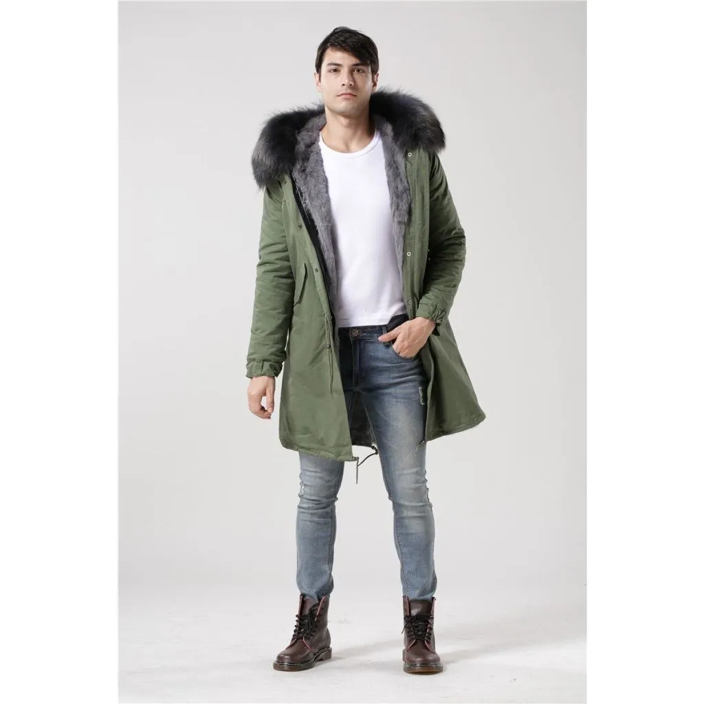 Men's Grey Fur Green Convertible Parka