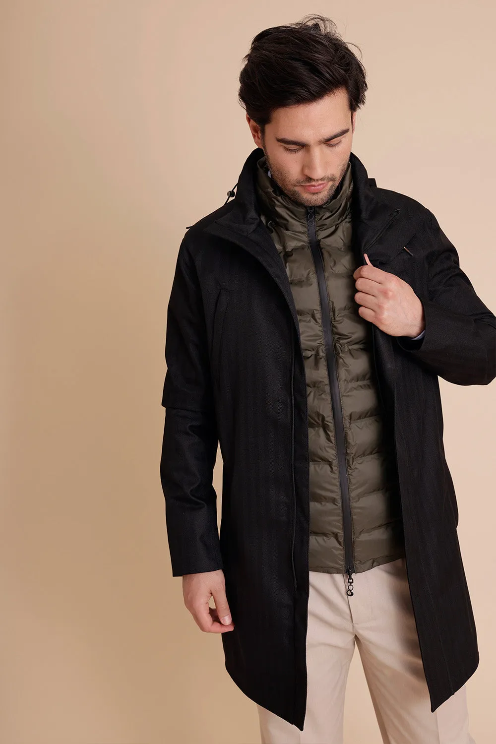 Men's Waterproof Rain Parka 2.0 - Black Herringbone