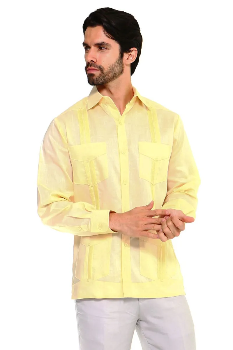 Mojito Collection Guayabera Shirt Classic Poly Cotton Blend Long Sleeve