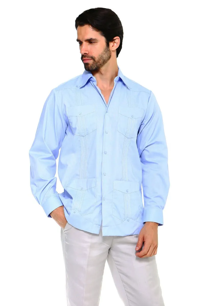 Mojito Collection Guayabera Shirt Classic Poly Cotton Blend Long Sleeve