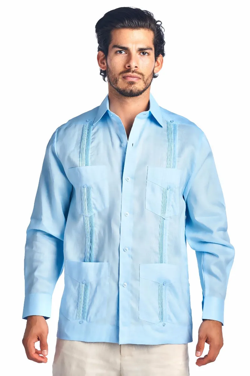 Mojito Collection Guayabera Shirt Classic Poly Cotton Blend Long Sleeve