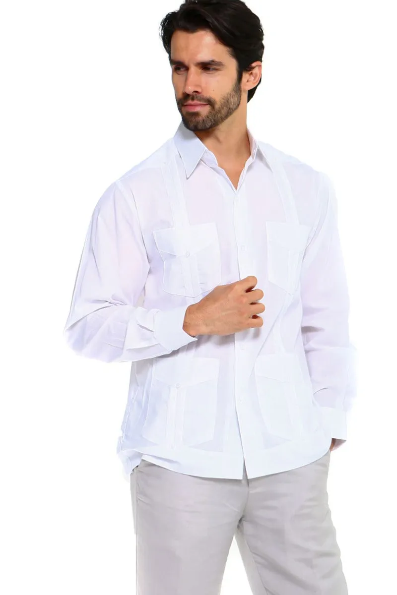 Mojito Collection Guayabera Shirt Classic Poly Cotton Blend Long Sleeve