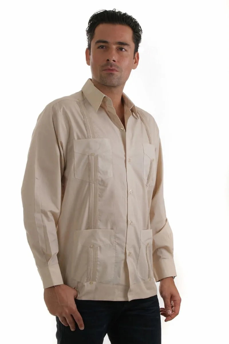 Mojito Collection Guayabera Shirt Classic Poly Cotton Blend Long Sleeve