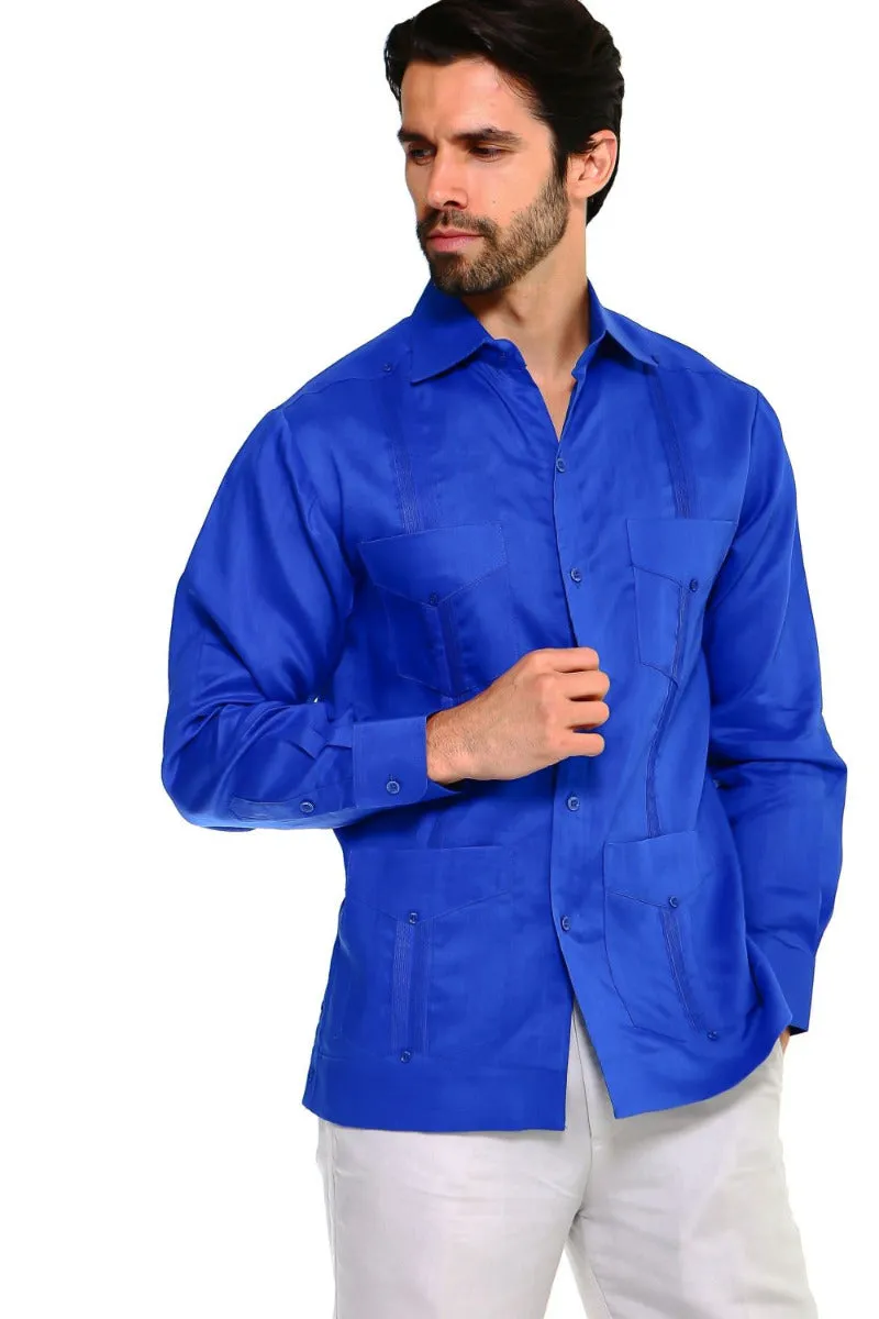 Mojito Collection Guayabera Shirt Classic Poly Cotton Blend Long Sleeve