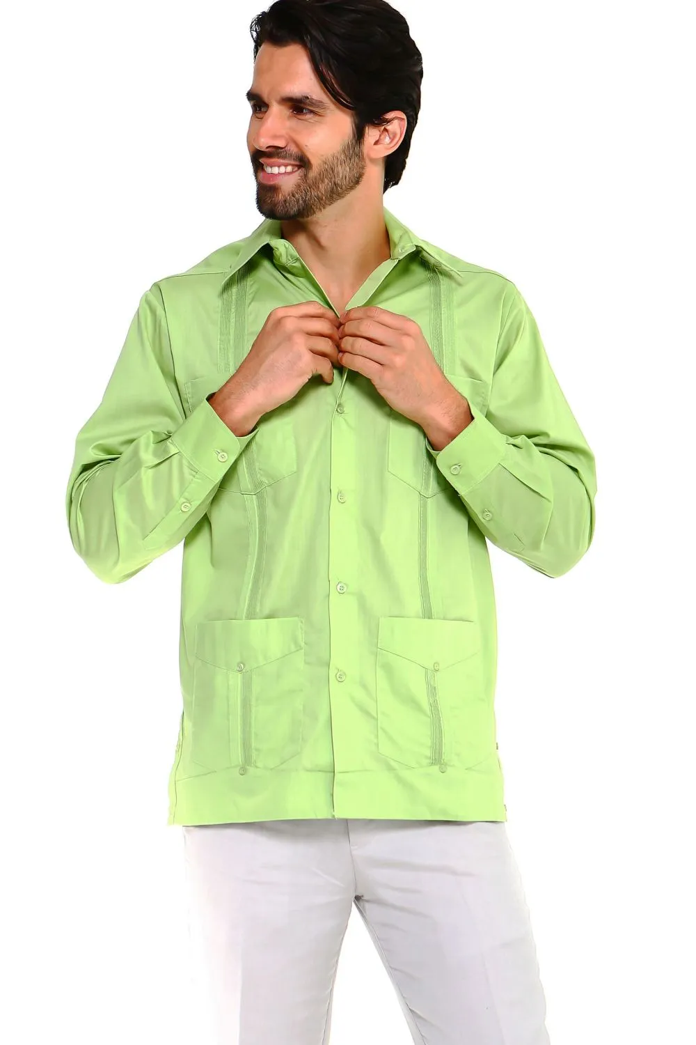 Mojito Collection Guayabera Shirt Classic Poly Cotton Blend Long Sleeve