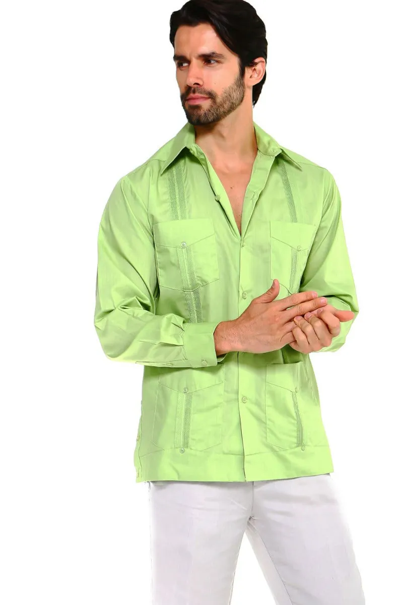 Mojito Collection Guayabera Shirt Classic Poly Cotton Blend Long Sleeve