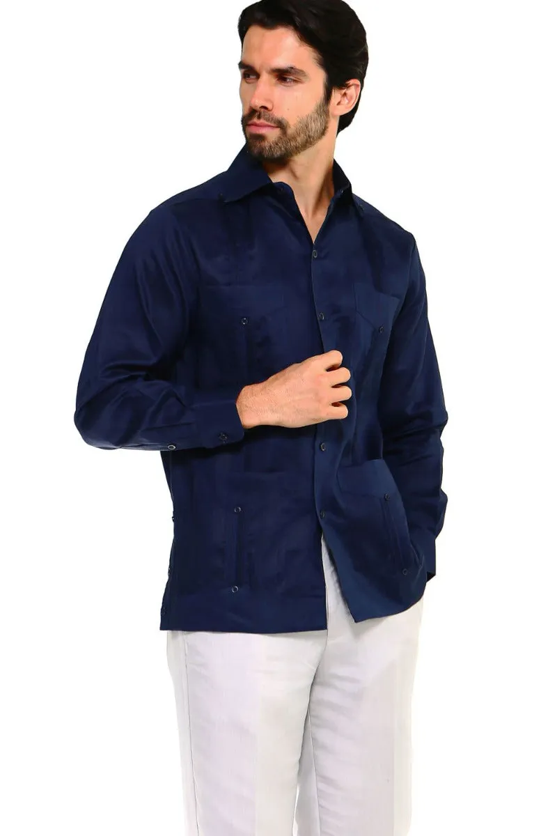 Mojito Collection Guayabera Shirt Classic Poly Cotton Blend Long Sleeve