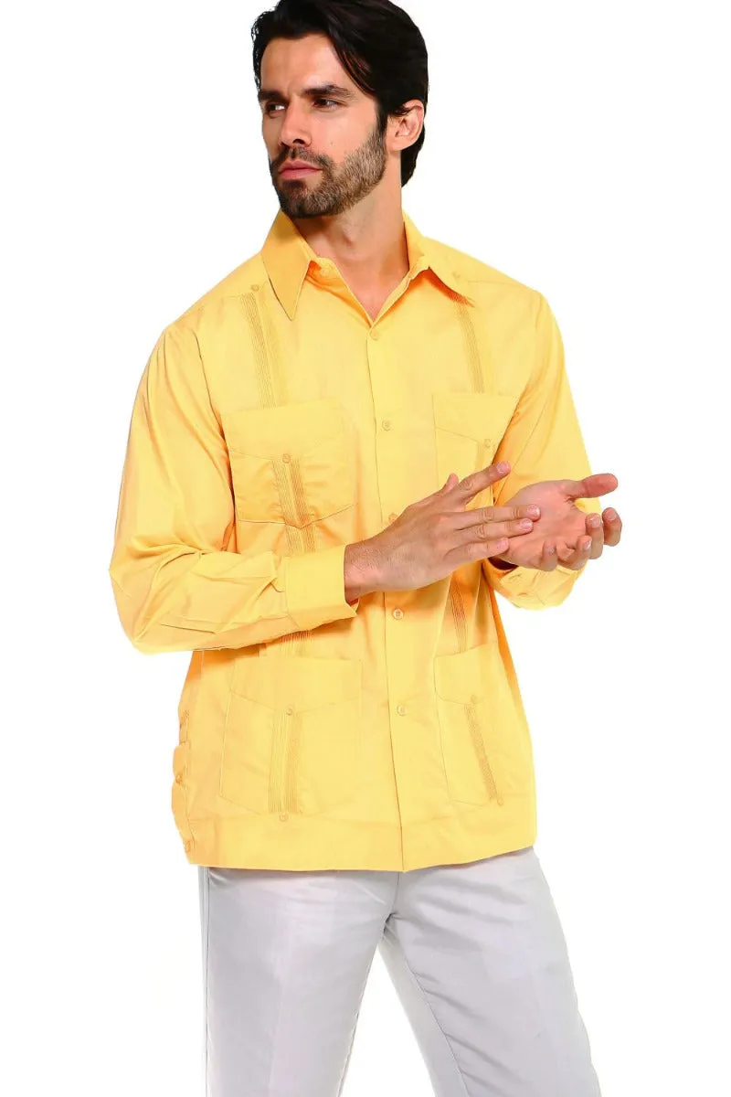 Mojito Collection Guayabera Shirt Classic Poly Cotton Blend Long Sleeve