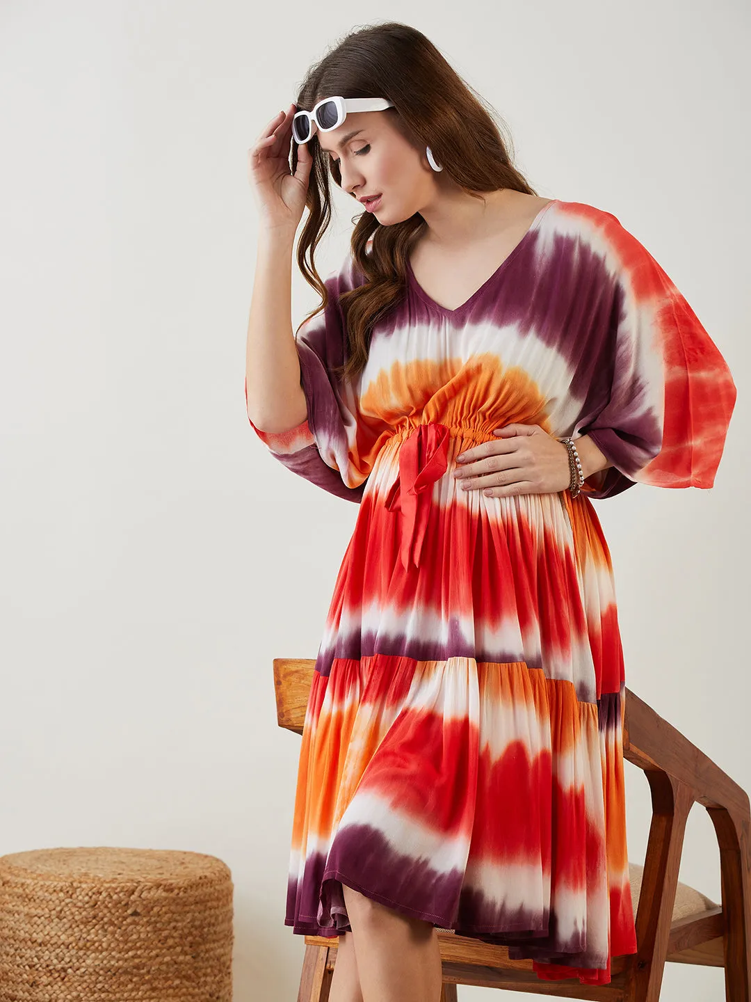 Multi Color Tie Dyed Layered Maternity Dress (Final Sale)