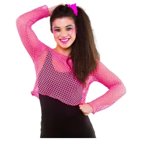 Neon Mesh Top Long Sleeve Retro 80s Fishnet Fancy Dress