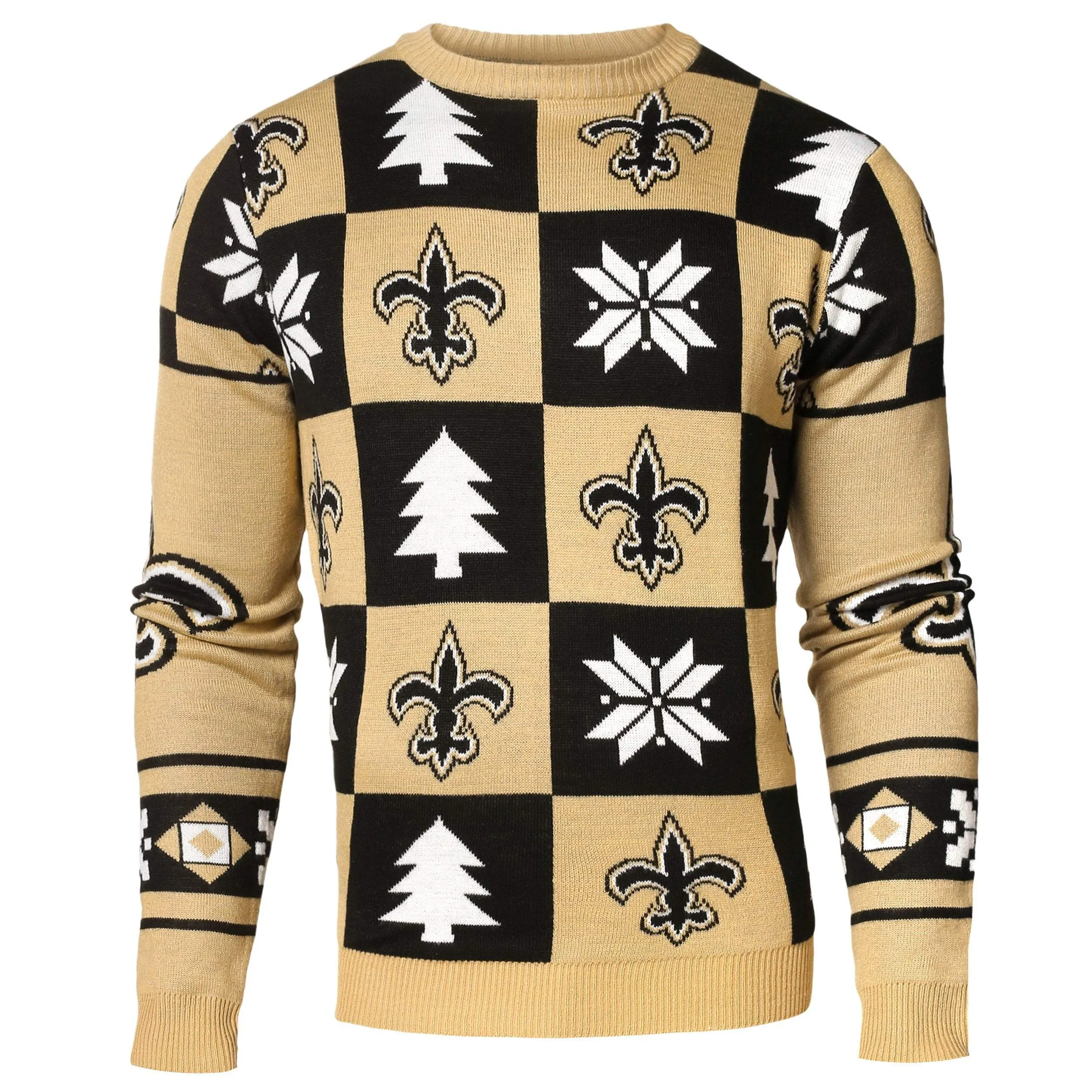 New Orleans Saints Forever Collectibles Black & Gold Knit Patches Ugly Sweater