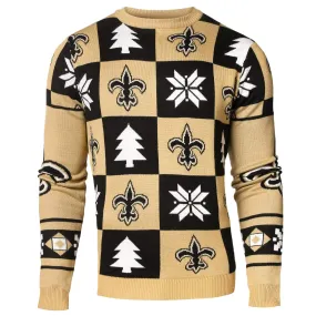 New Orleans Saints Forever Collectibles Black & Gold Knit Patches Ugly Sweater