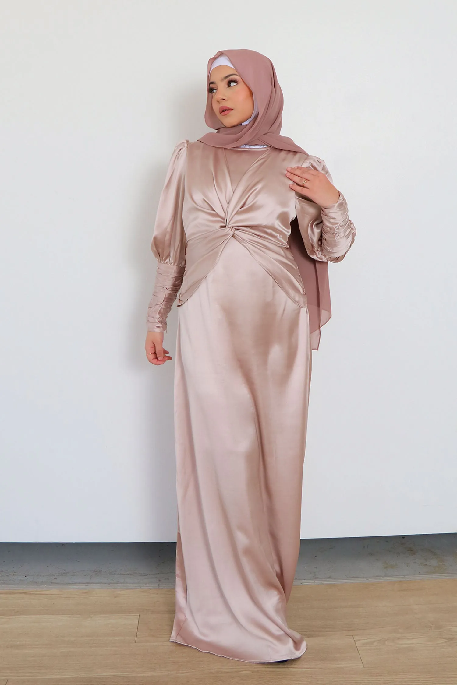 Olivia Wrap Satin Dress- Blush Pink