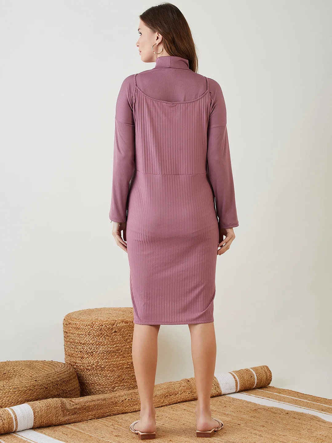 Onion Pink Maternity Dress with Turtle Neck Top