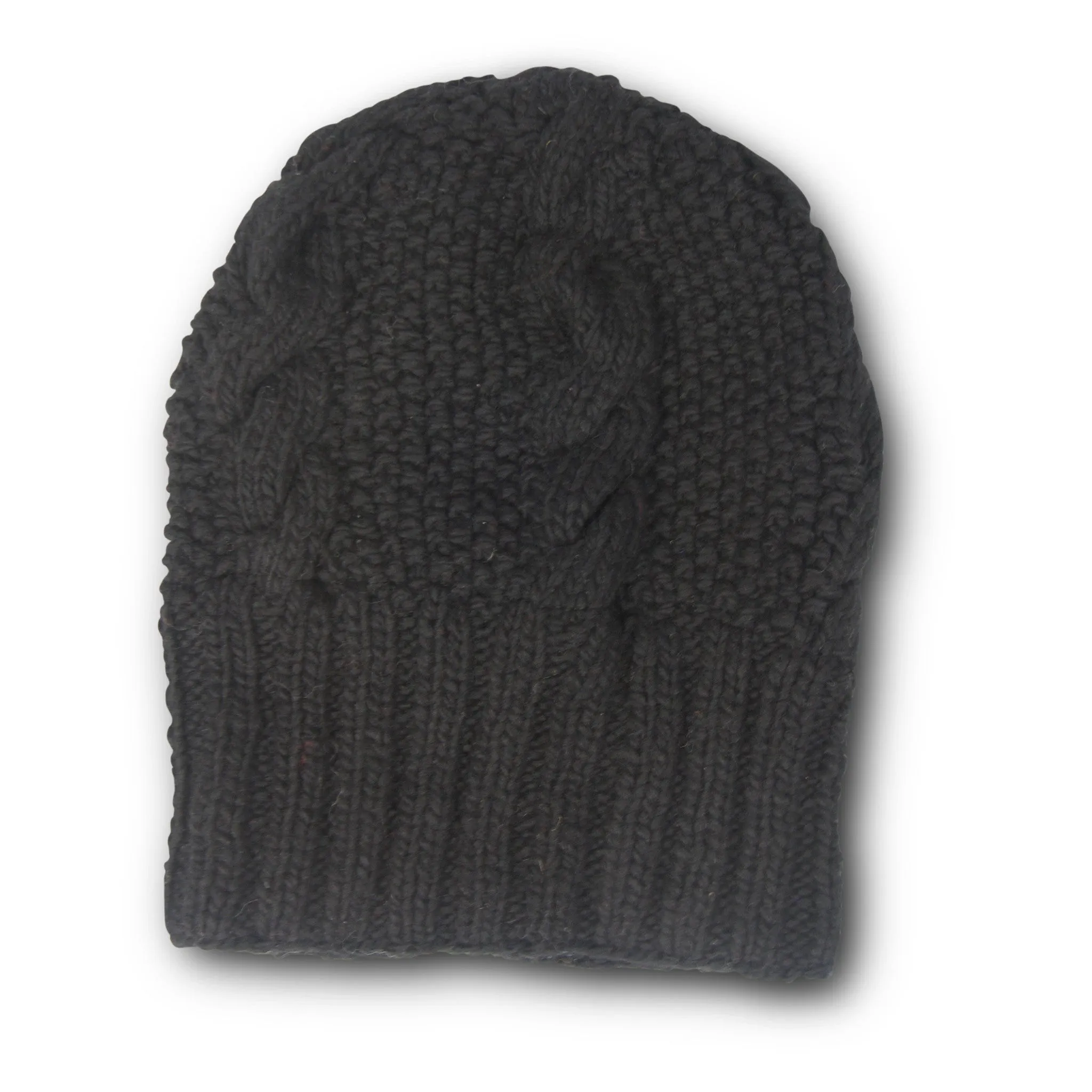 Oversized Merino Cable Slouchy Beanie - Black