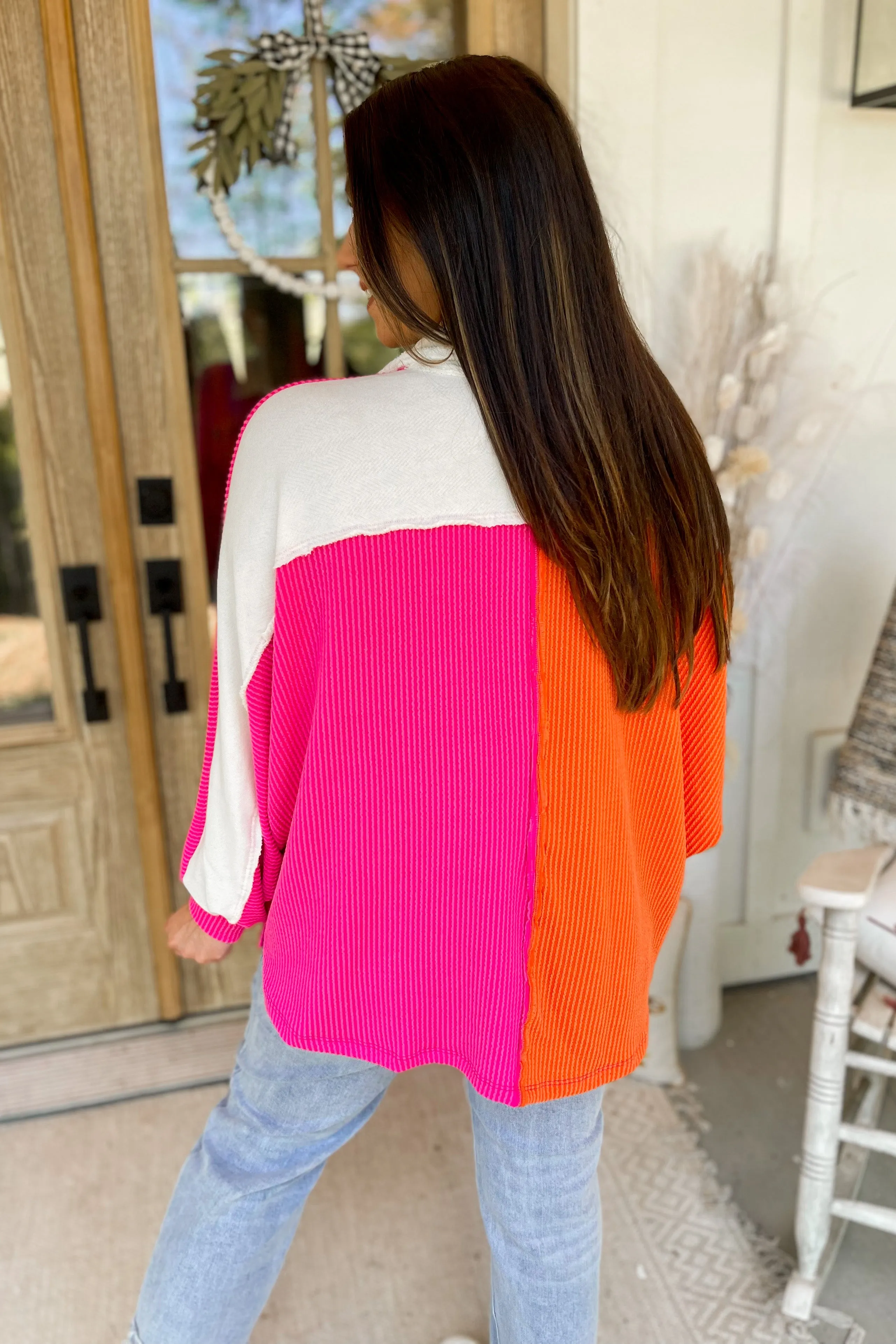 Paulie Colorblock Ribbed Oversized Button Front Tunic Top *FINAL SALE*