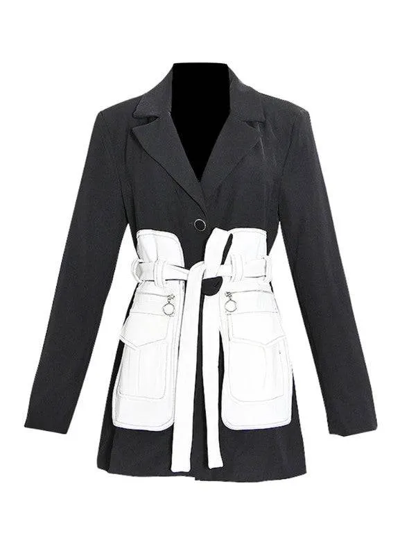 Pepper Contrast-Panel Blazer with Belt