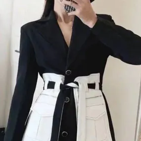 Pepper Contrast-Panel Blazer with Belt