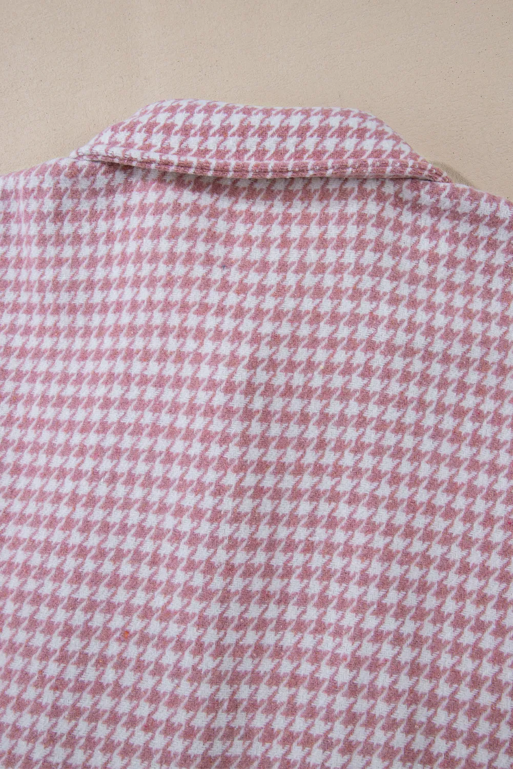 Pink Houndstooth Color Contrast Textured Patchwork Loose Shacket