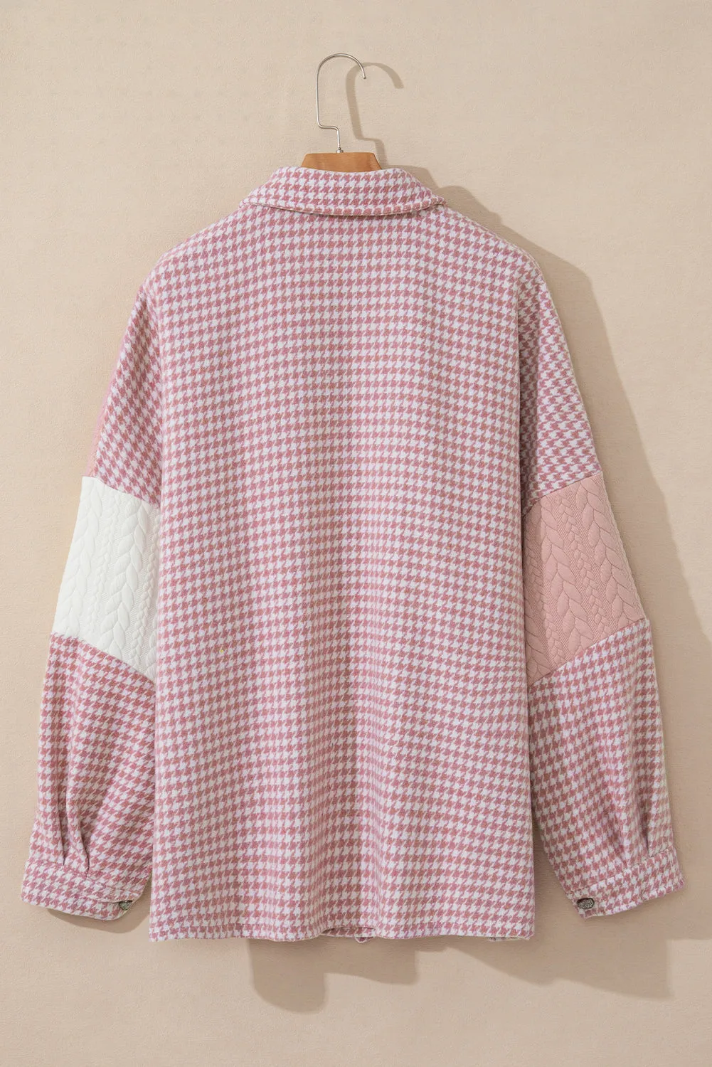 Pink Houndstooth Color Contrast Textured Patchwork Loose Shacket