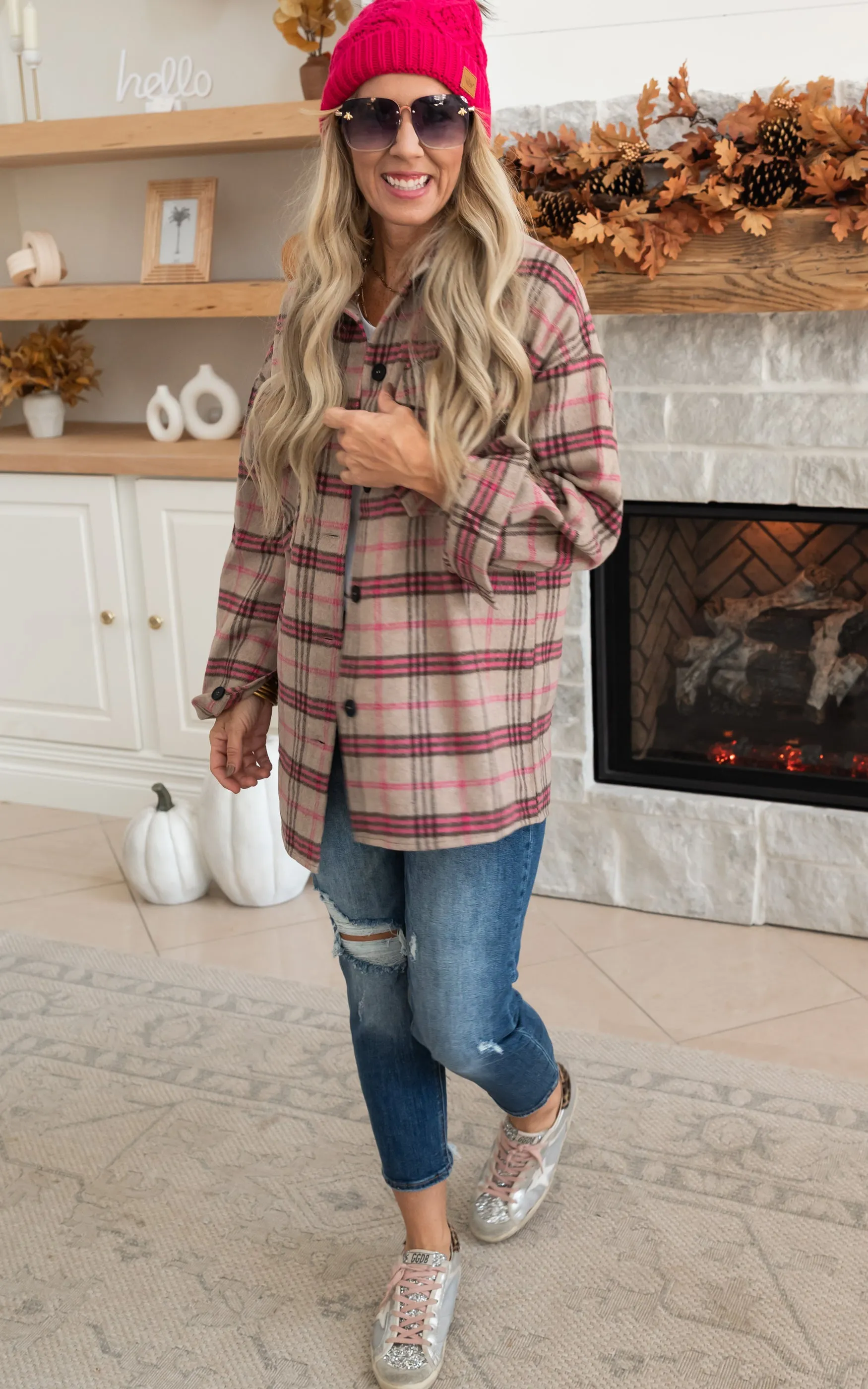 Pink Plaid Oversized Shacket