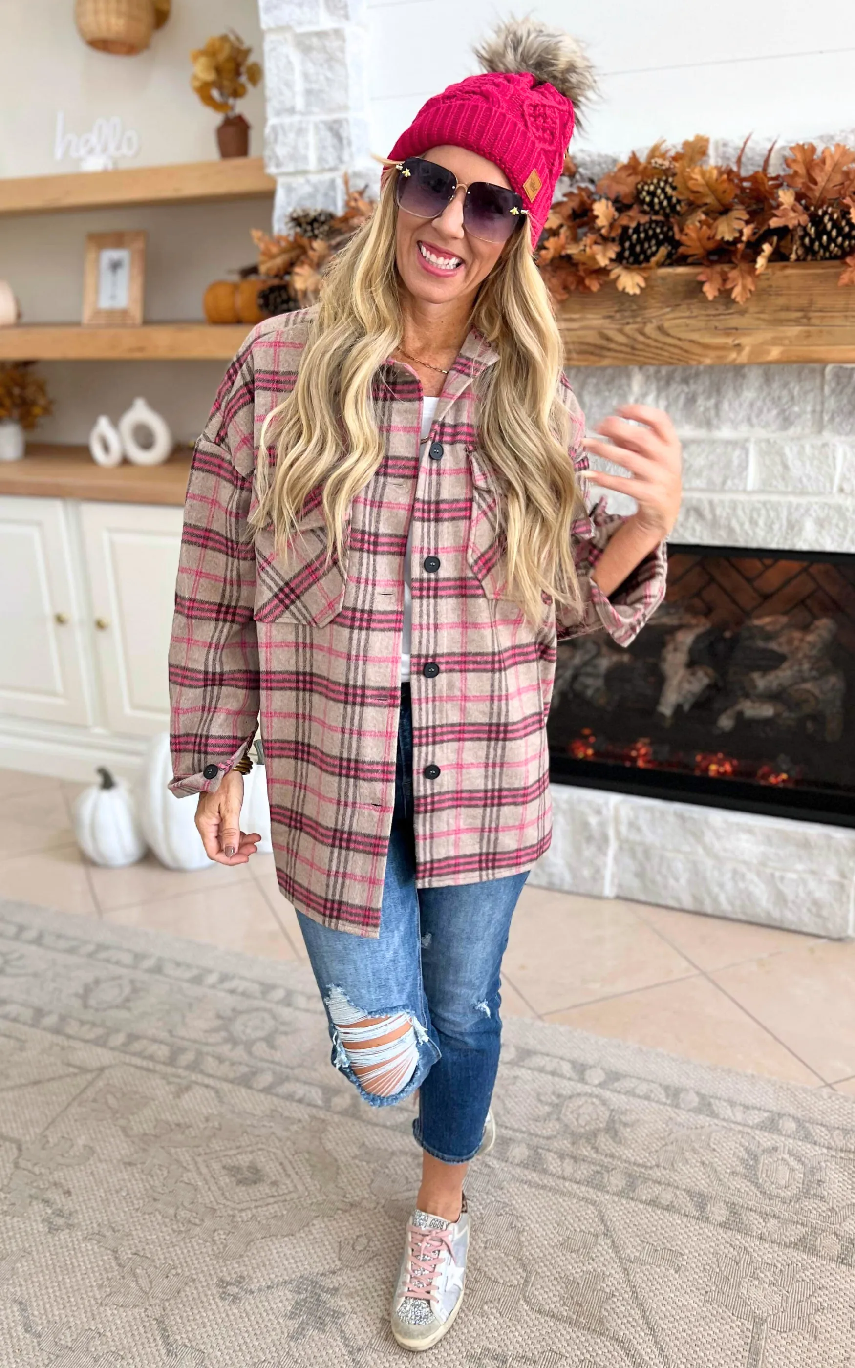 Pink Plaid Oversized Shacket