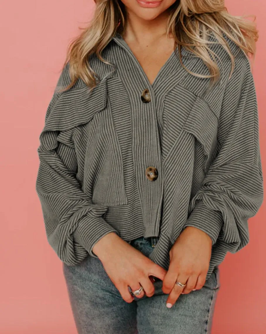 Pinstripe Oversized Button Front Shacket