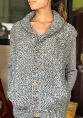 Plain Gray Honeycomb Pattern Women's Cardigan