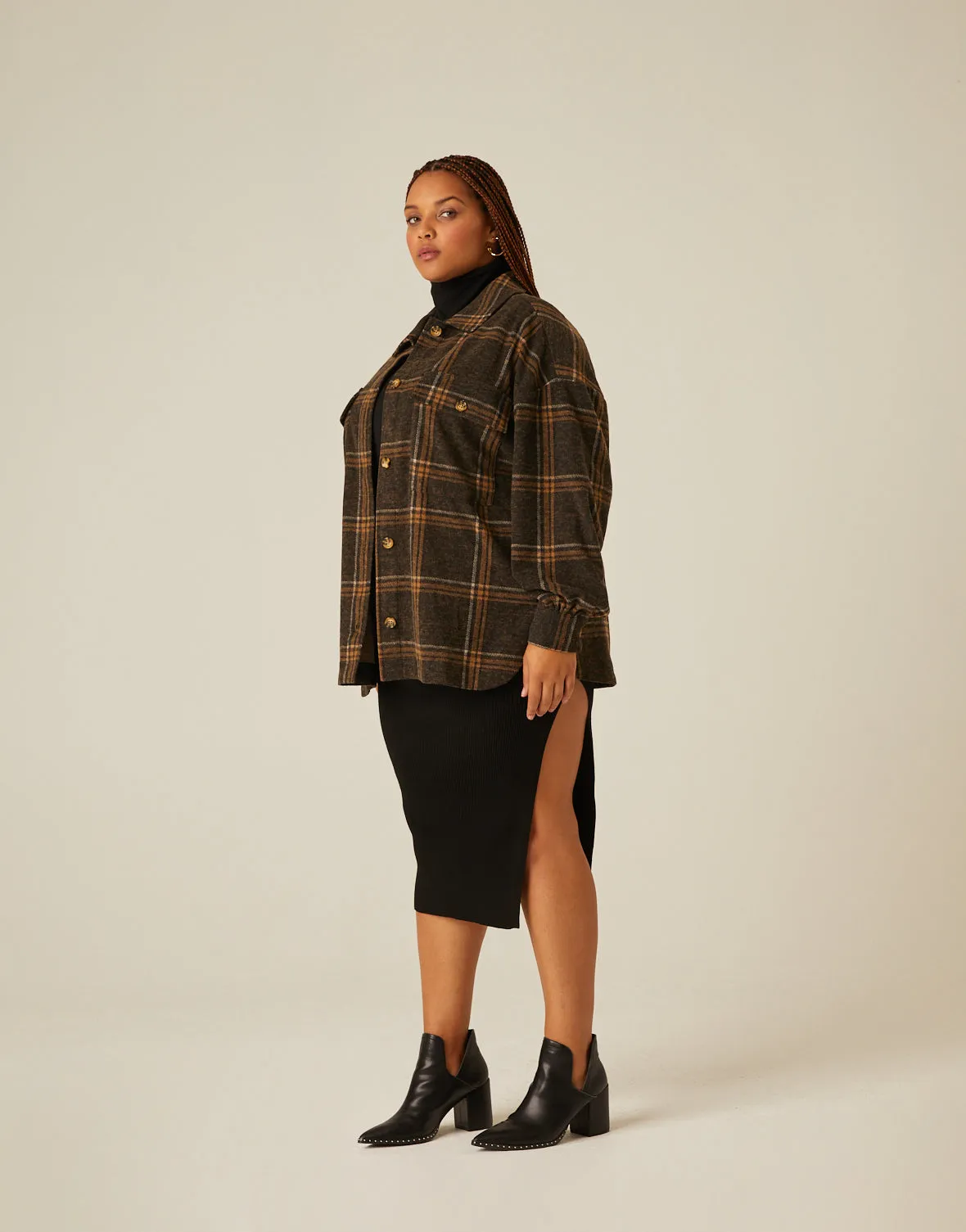 Plus Size Brushed Plaid Shacket