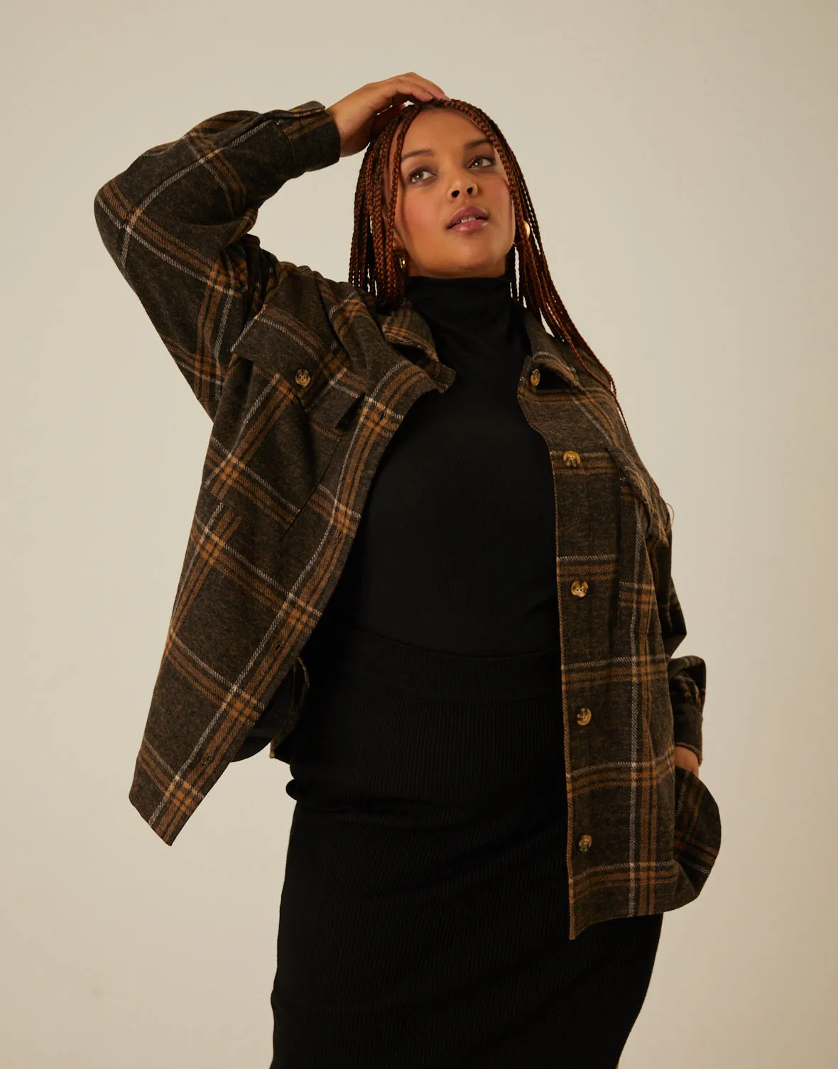 Plus Size Brushed Plaid Shacket