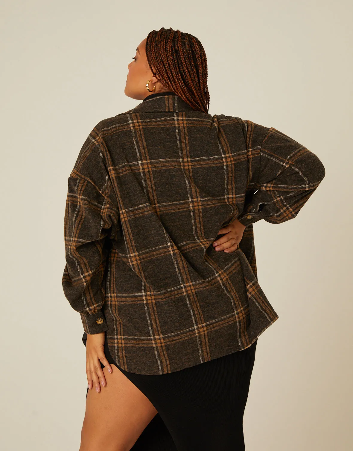 Plus Size Brushed Plaid Shacket