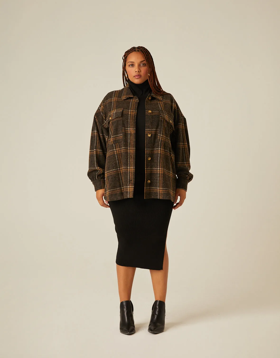 Plus Size Brushed Plaid Shacket