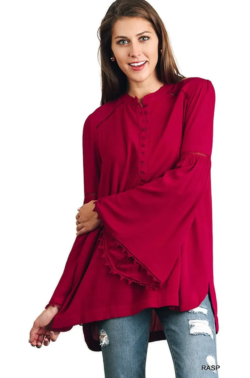 Popover Trumpet Sleeve Blouse, Raspberry