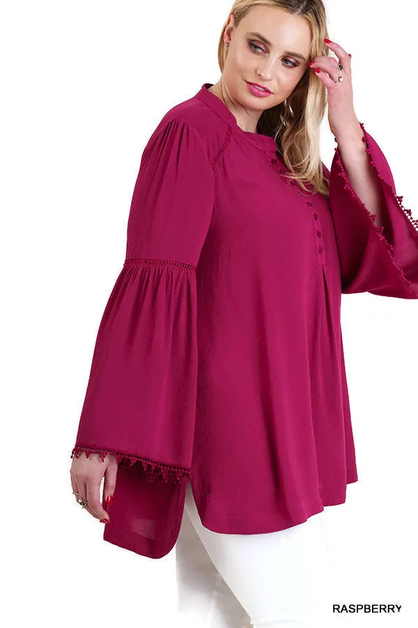 Popover Trumpet Sleeve Blouse, Raspberry