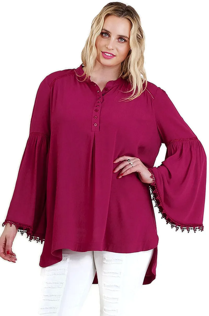 Popover Trumpet Sleeve Blouse, Raspberry