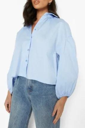 Powder Blue Blue Boxy Volume Sleeve Shirt