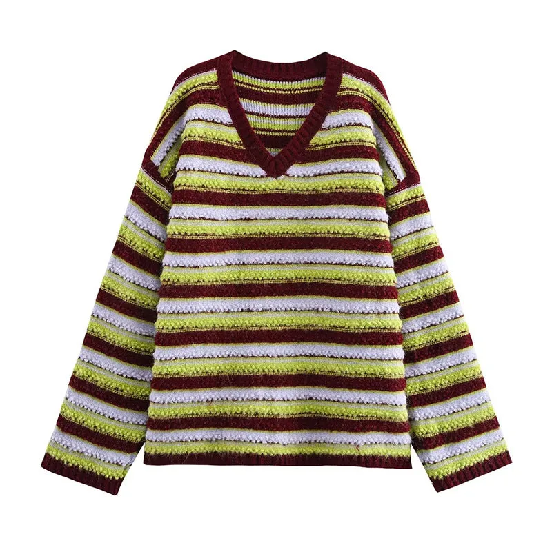 Pre Order: Retro Contrasting Striped Knit Sweater