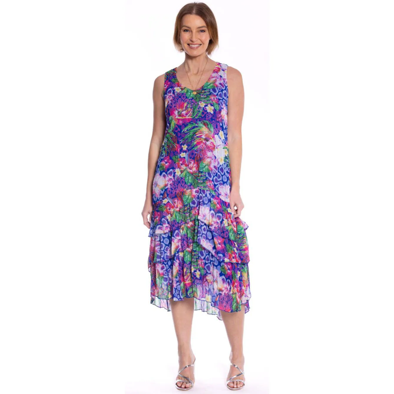 Printed Sapphire Blooms Dress - Sapphire