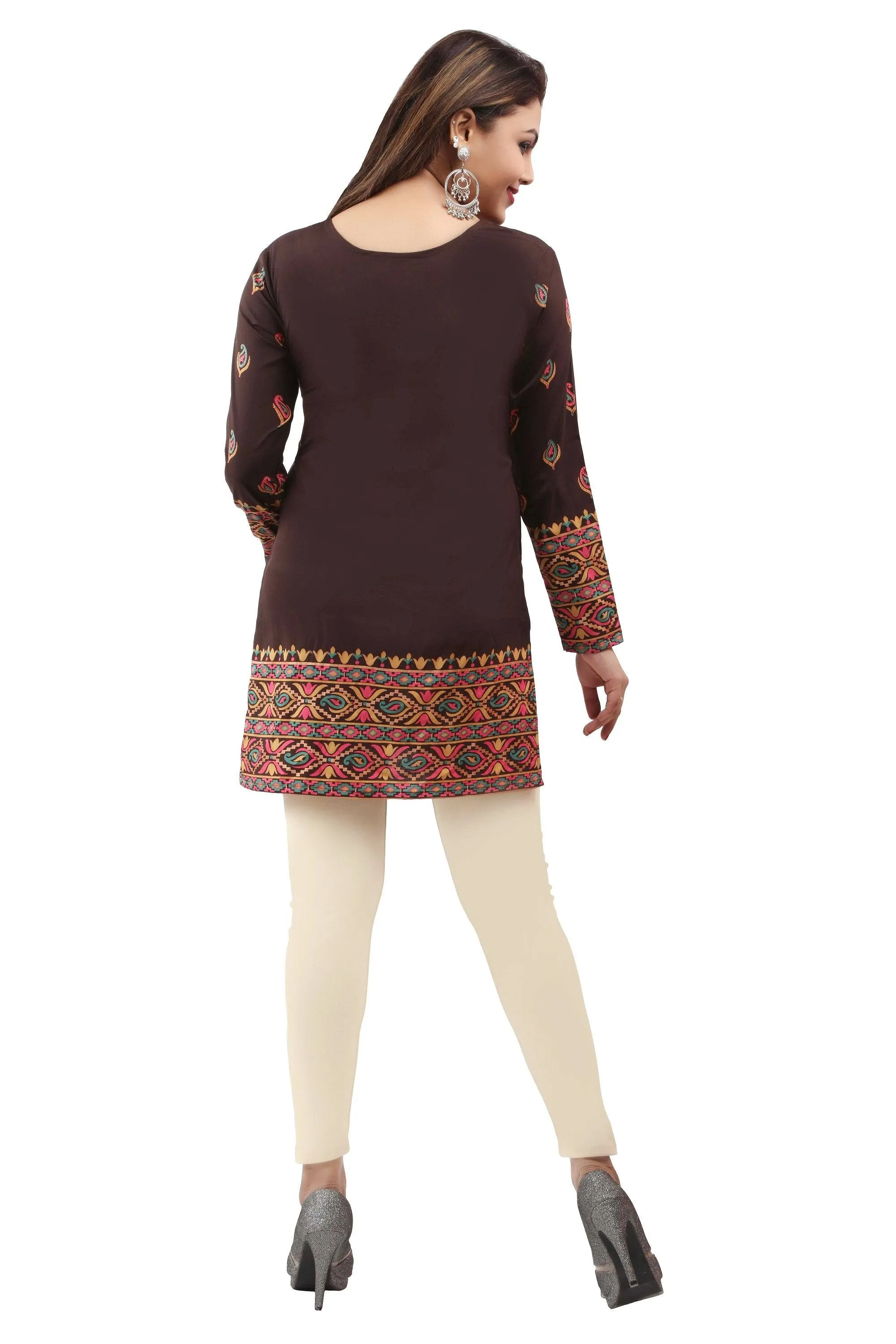 Readymade Brown Printed Crepe Tunic Kurta