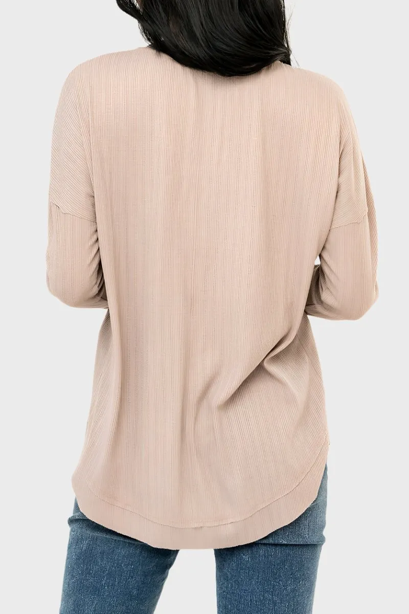 Ruffle Trim Pointelle Knit Henley Top