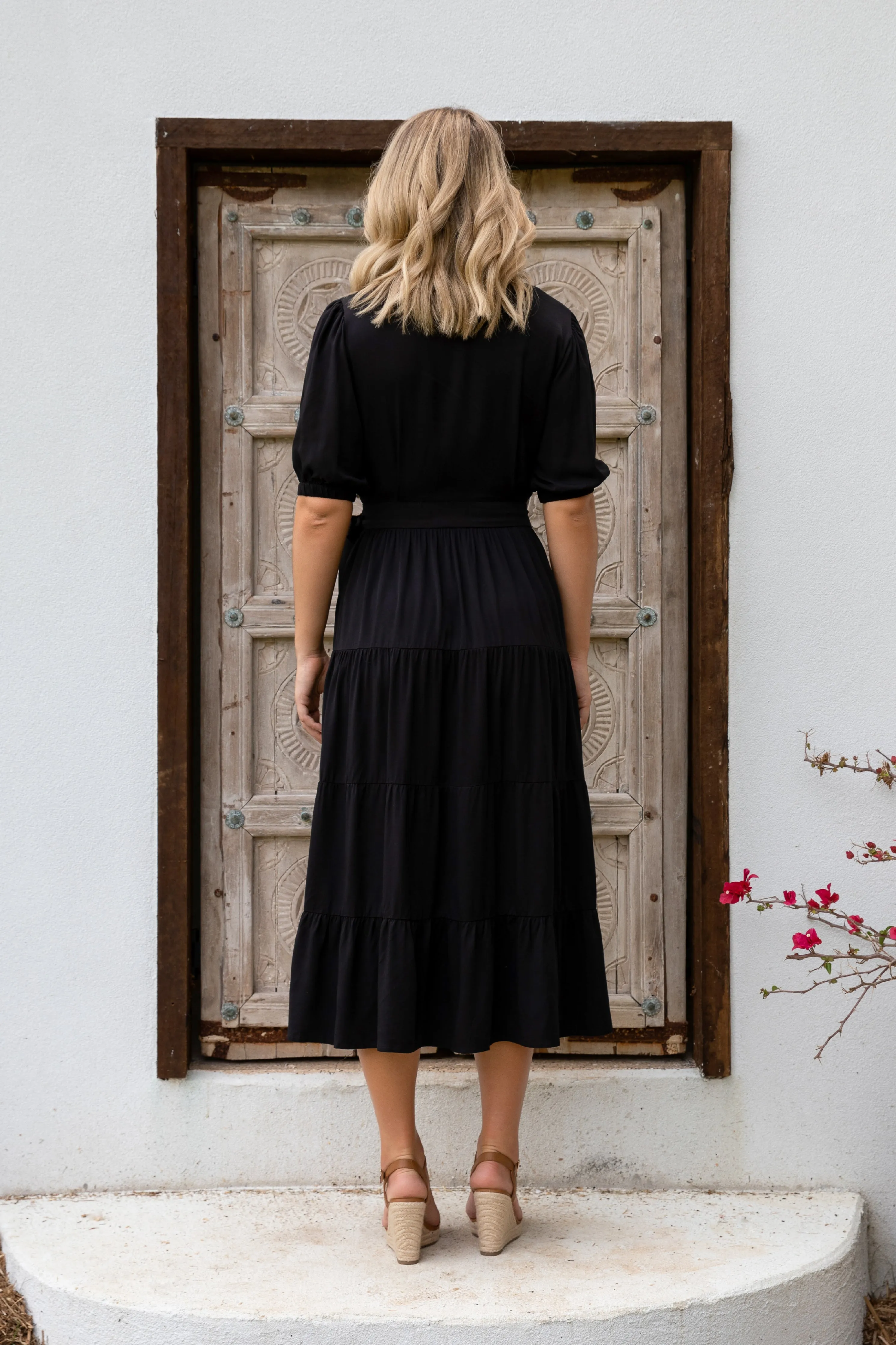 Ruffle Wrap Dress | Black | FINAL SALE