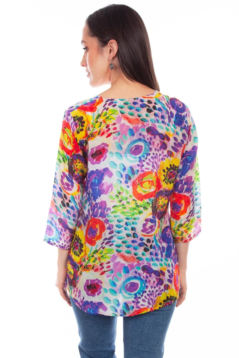 Scully Womens Lavish Blossoms Multi-Color Rayon S/S Tunic