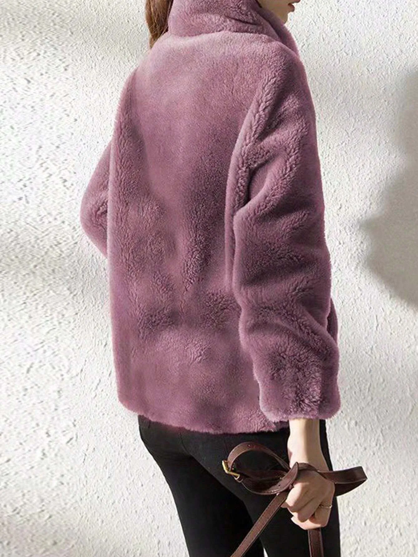 SHEIN Casual Solid Color Double Fleece Stand Collar Jacket For Autumn/Winter