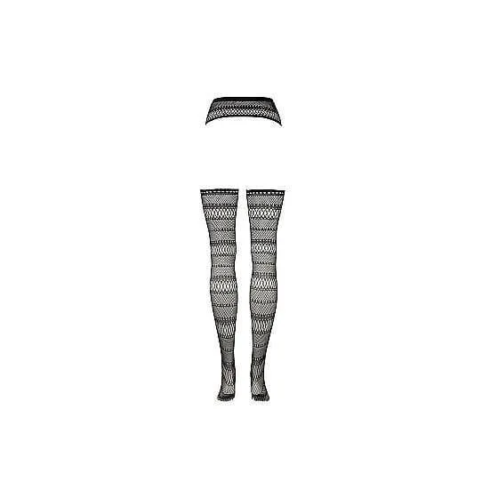 Shots Le Desir Suspender Striped Fishnet Pantyhose Black