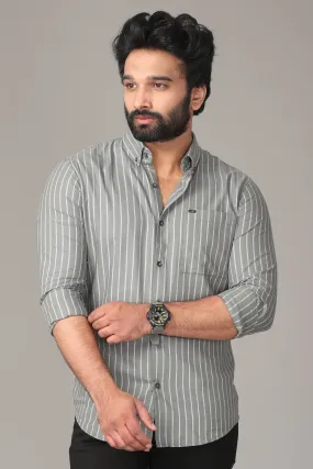 Silvery Grey Metallic Striped Full Sleeve Shirt