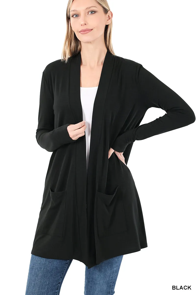 Slouchy Open Pocket Cardigan - Black