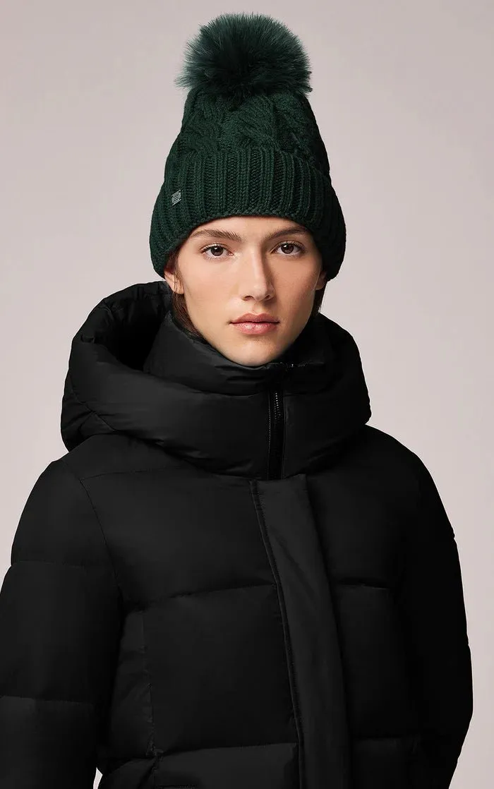 SOIA&KYO AMALIE-TN - Cable-Knit Hat With Detachable Feather Pompom