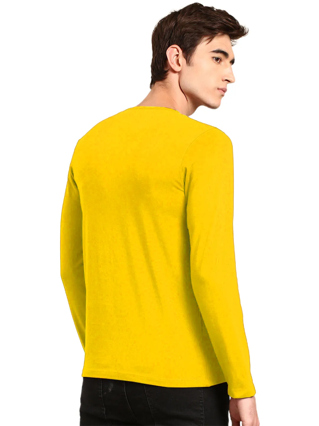 Solid Yellow Henley Neck Full Sleeve Cotton Tshirt for Men By LazyChunks