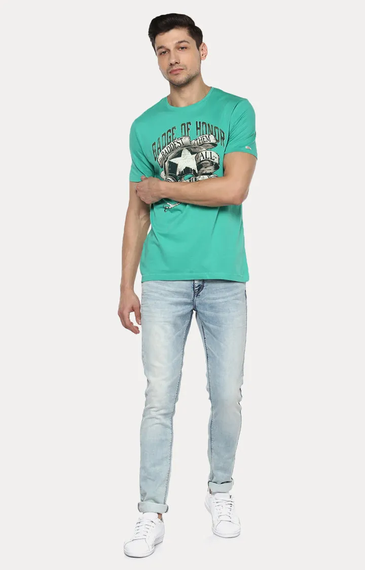 Spykar Men Green Printed Slim Fit T-Shirt