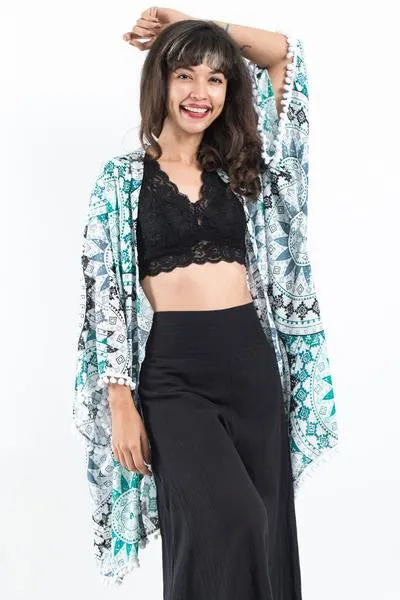 Star Mandalas Kimono Cardigan in Green